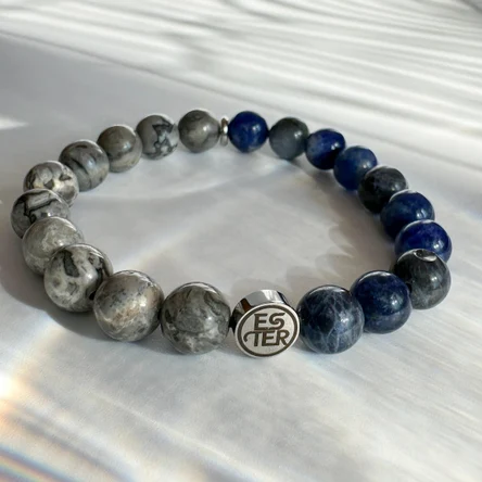 Браслет из натуральных камней Содалит, Серая яшма, ESTER
