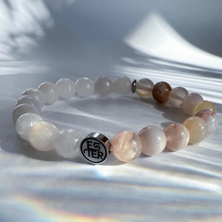 Браслет из натуральных камней Агат Сакура, Белый нефрит, ESTER