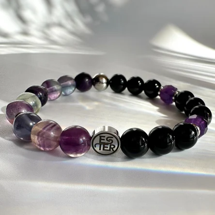 Браслет из натуральных камней Флюорит, Оникс, Аметист, ESTER