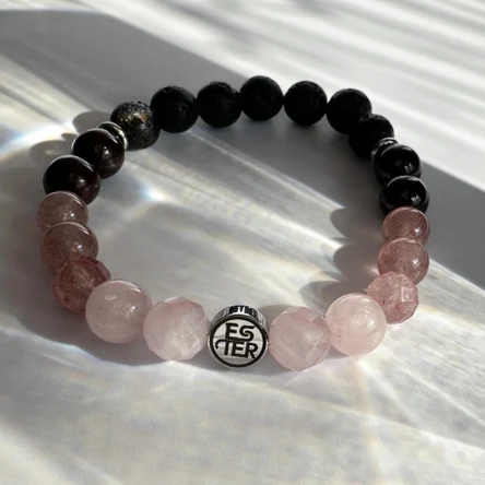 Браслет из натуральных камней Розовый кварц, Клубничный кварц, Гранат, Лава, ESTER